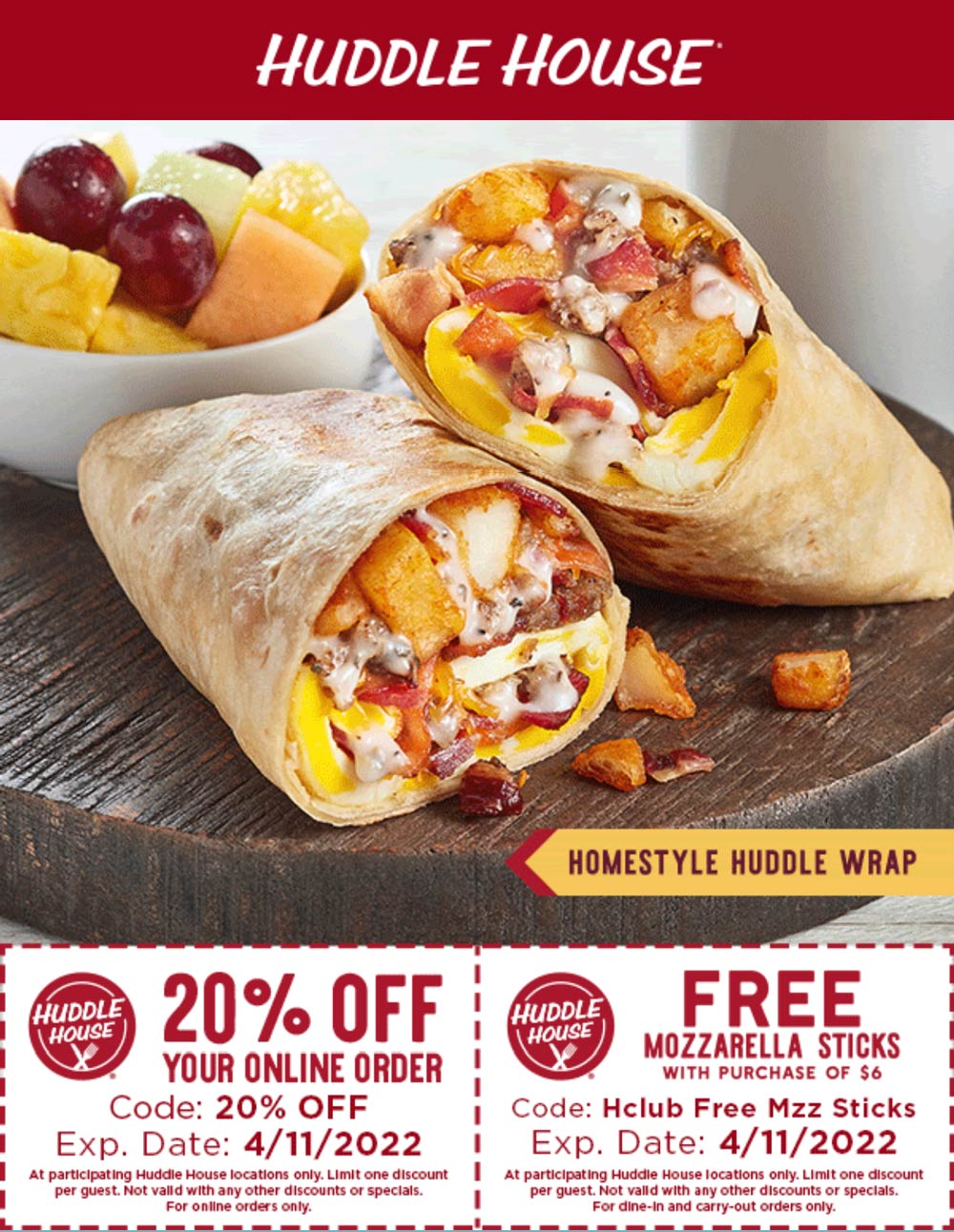Huddle House restaurants Coupon  20% off & free mozzarella sticks at Huddle House restaurants #huddlehouse 