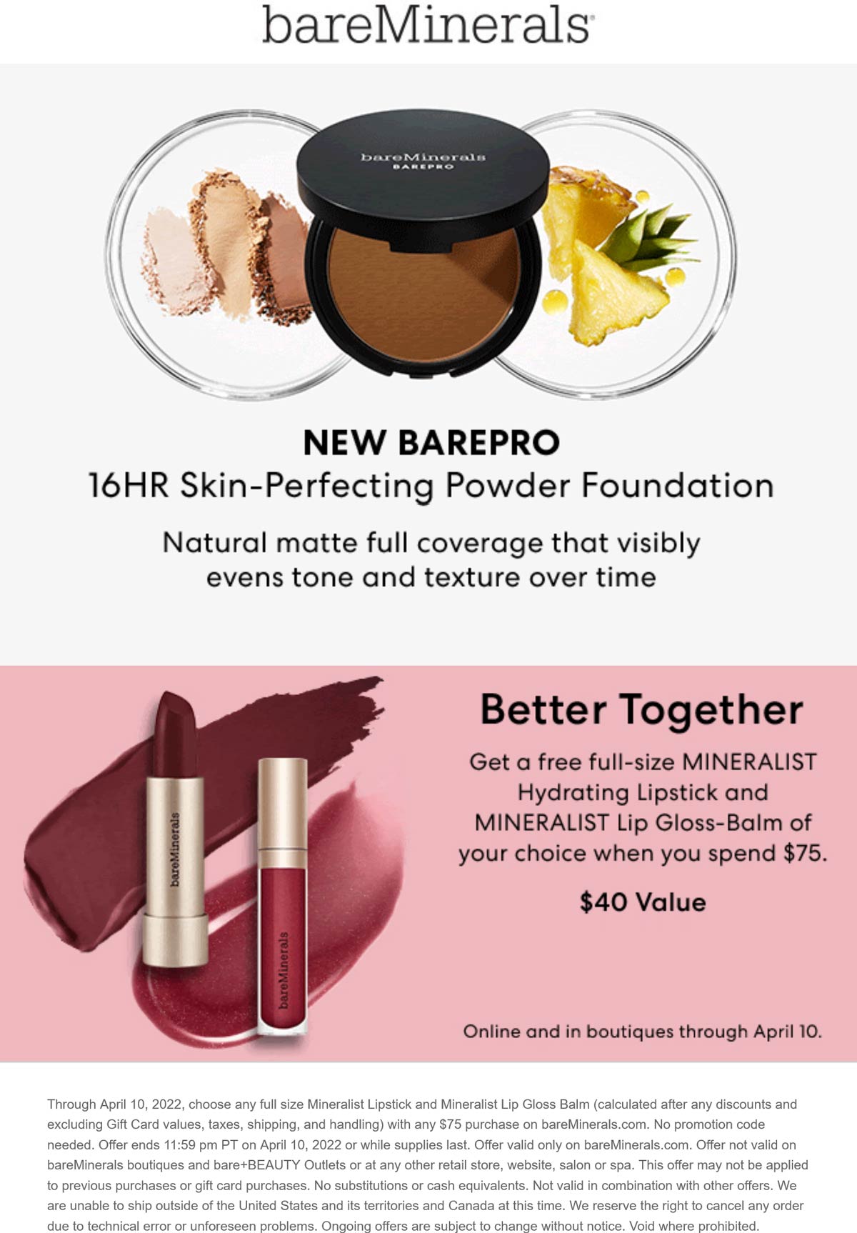 bareMinerals stores Coupon  Free full size lipstick or balm on $75 at bareMinerals, ditto online #bareminerals 