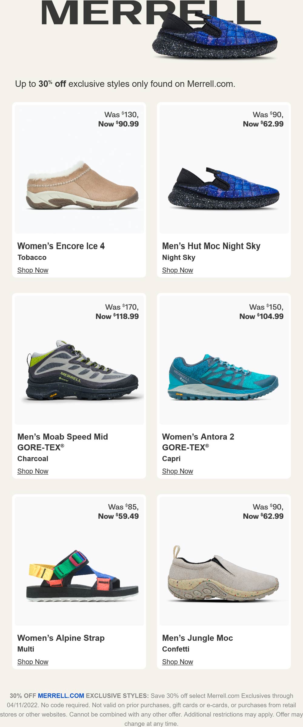 Merrell stores Coupon  30% off online exclusive shoes at Merrell #merrell 