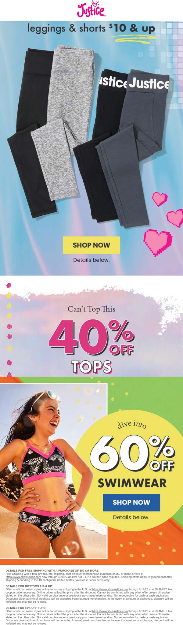 Justice stores Coupon  40% off tops & 60% off swimwear online at Justice #justice 