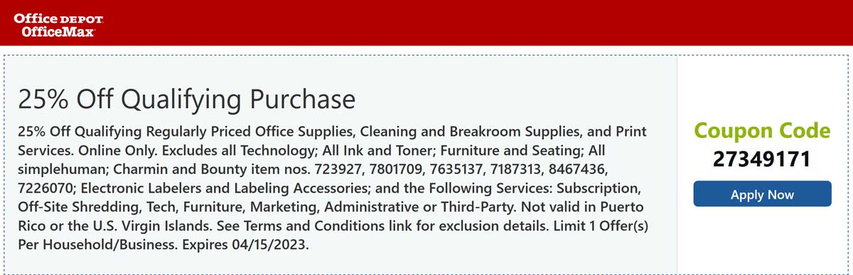 Office Depot stores Coupon  25% off at Office Depot OfficeMax via promo code 27349171 #officedepot 