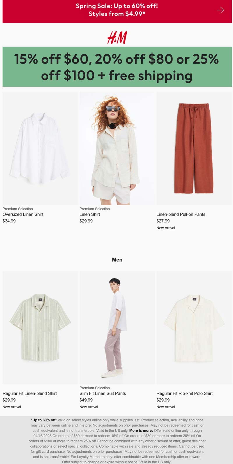 H&M stores Coupon  15-25% off $60+ online at H&M #hm 