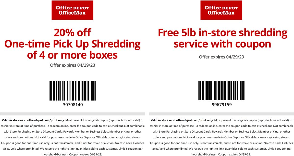 Office Depot stores Coupon  Free document shredding at Office Depot OfficeMax #officedepot 