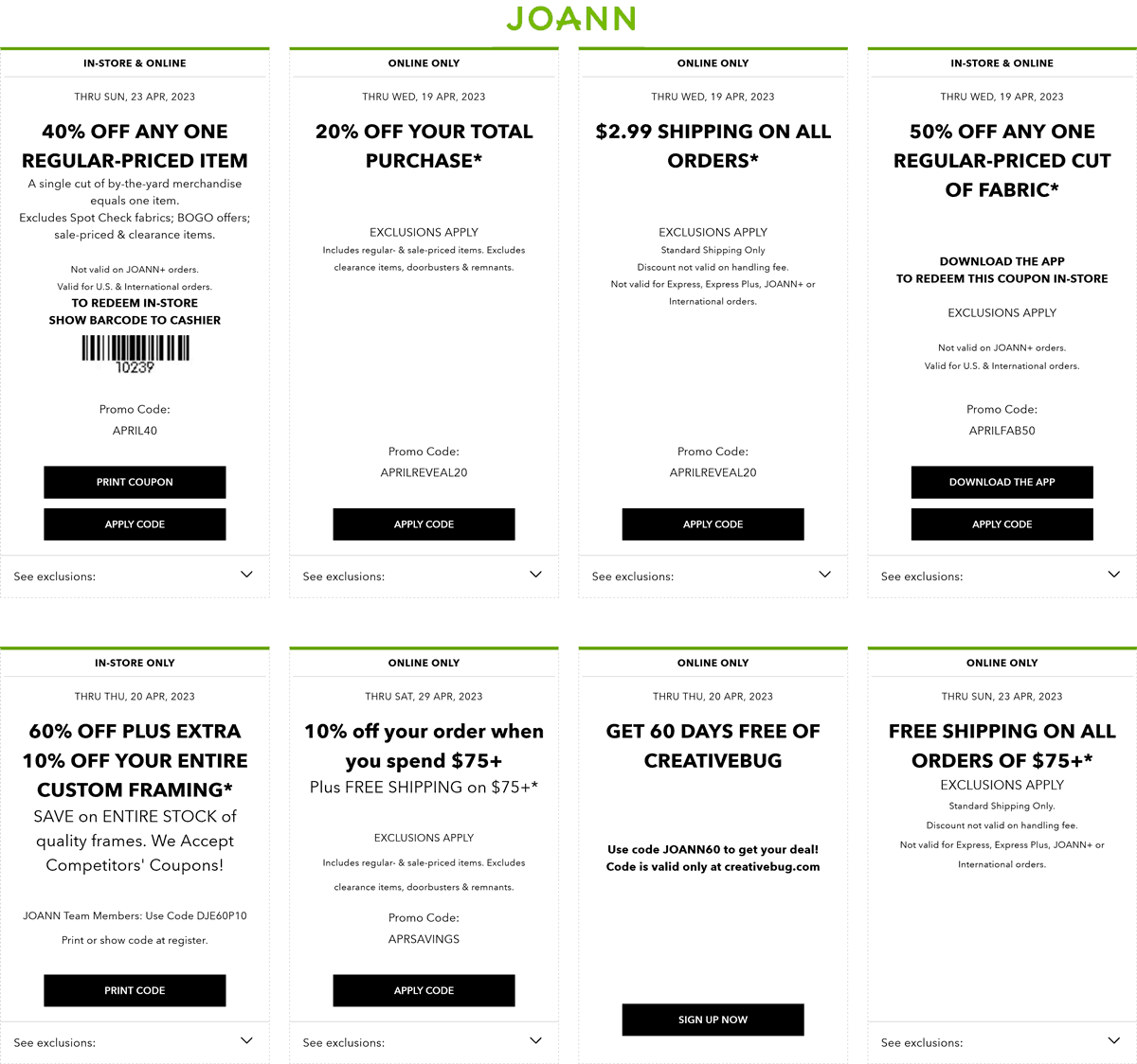 Joann stores Coupon  40% off a single item & more at Joann, or online via promo code APRIL40 #joann 