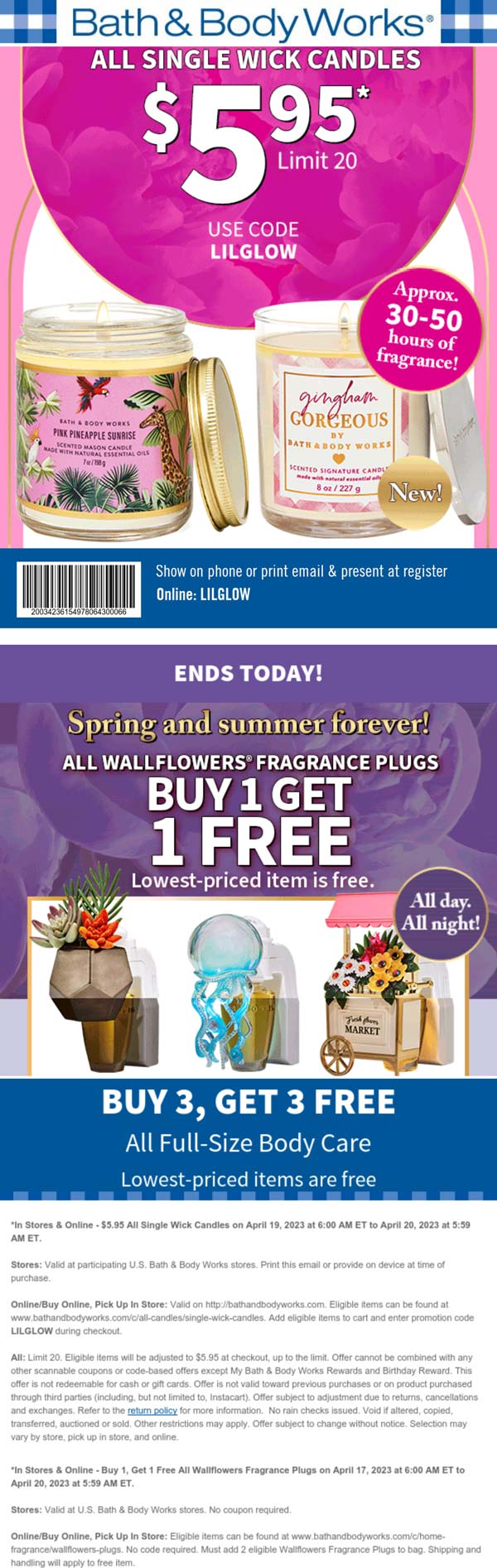 Bath & Body Works stores Coupon  6-for-3 on all body care & more at Bath & Body Works, ditto online #bathbodyworks 