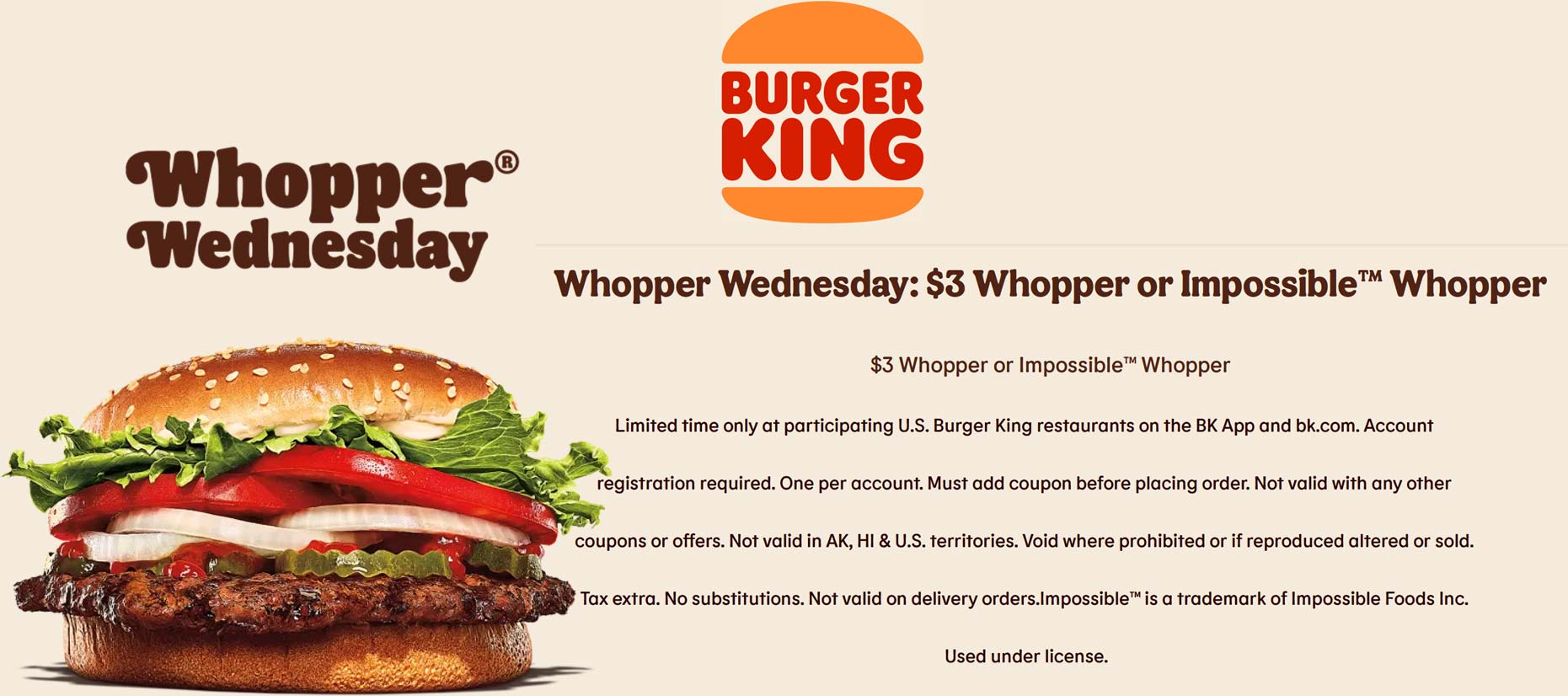 Burger King restaurants Coupon  $3 whopper today at Burger King restaurants #burgerking 