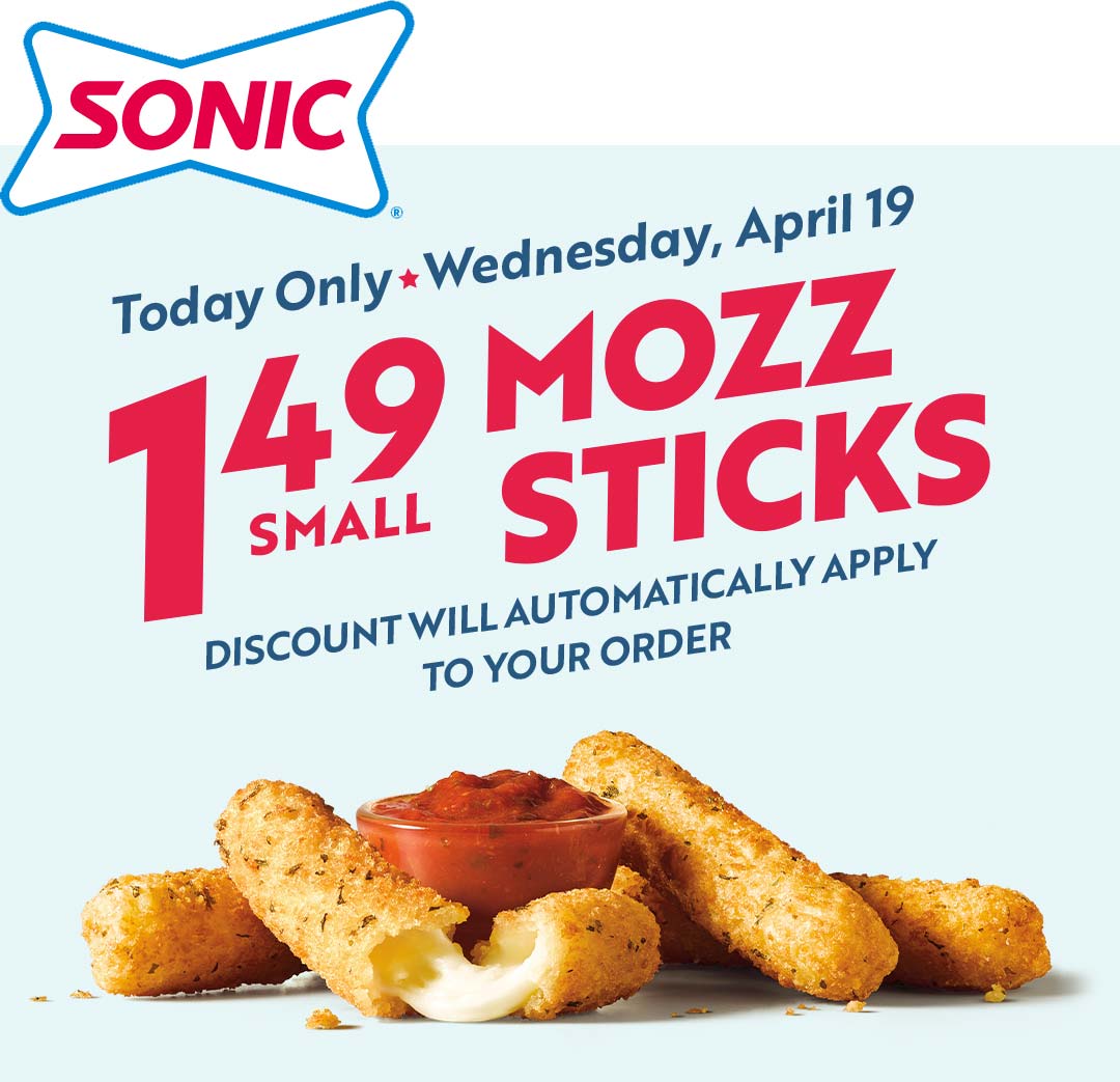 Sonic Drive-In restaurants Coupon  $1.49 mozzarella cheese sticks today at Sonic Drive-In restaurants #sonicdrivein 