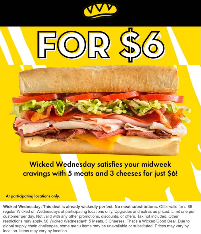 Which Wich restaurants Coupon  5 meats 3 cheese sandwich for $6 today at Which Wich #whichwich 