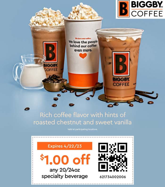 Shave a buck off your beverage at Biggby Coffee biggbycoffee The