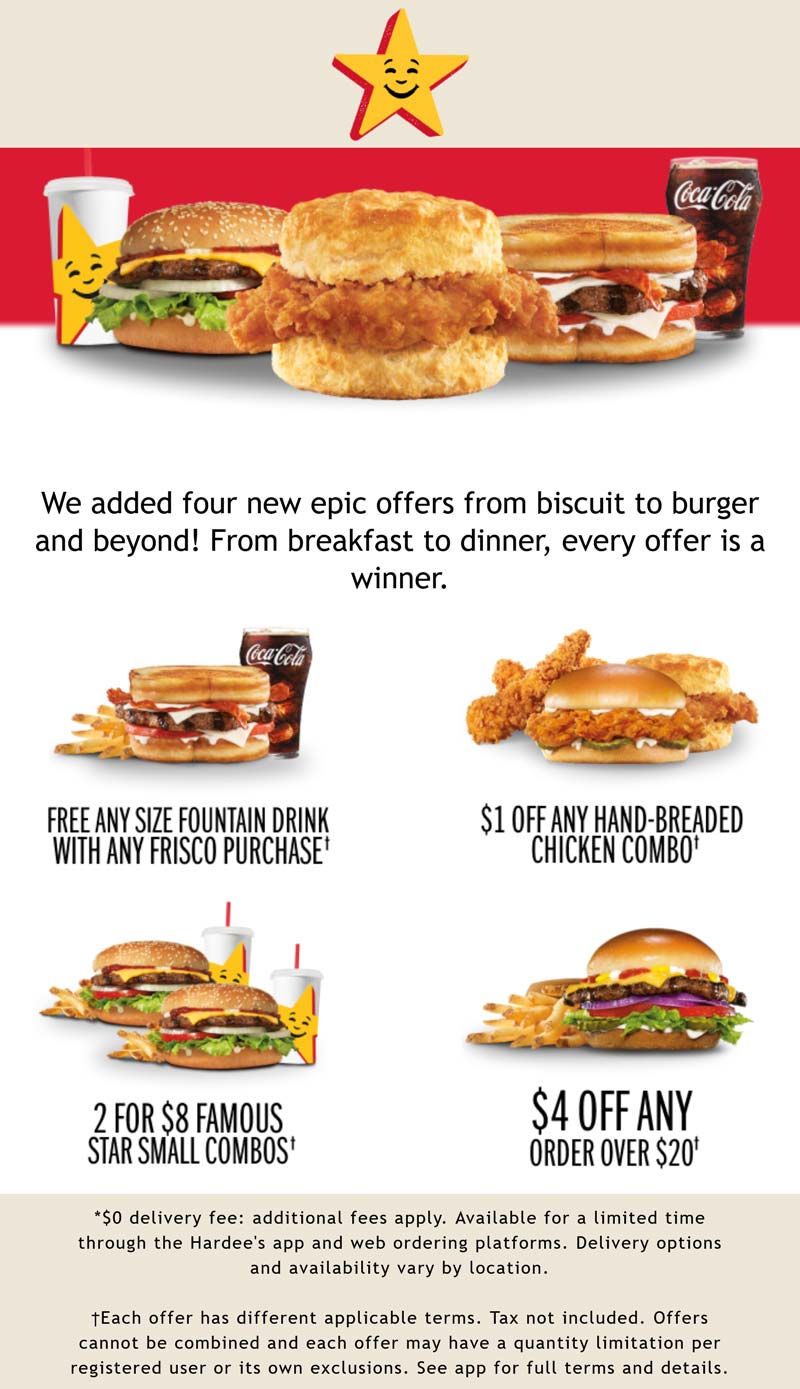 Hardees restaurants Coupon  2 combo meals for $8 & more logged in at Hardees restaurants #hardees 