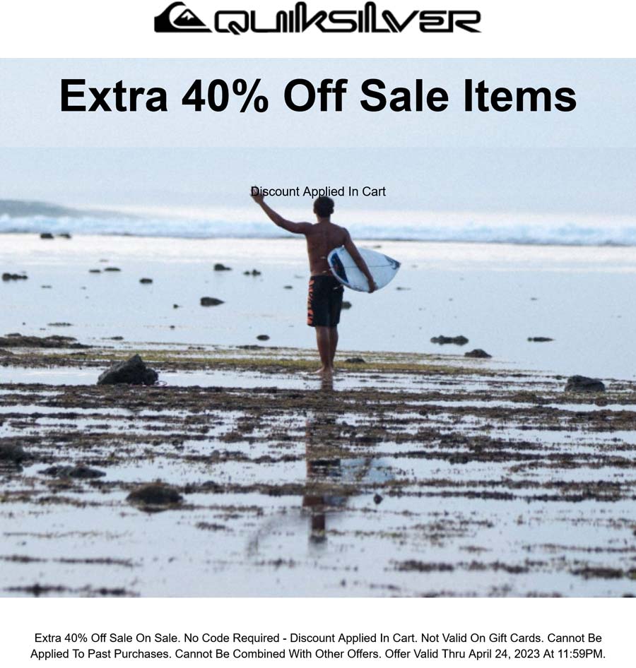 Quiksilver stores Coupon  Extra 40% off sale items at Quiksilver #quiksilver 