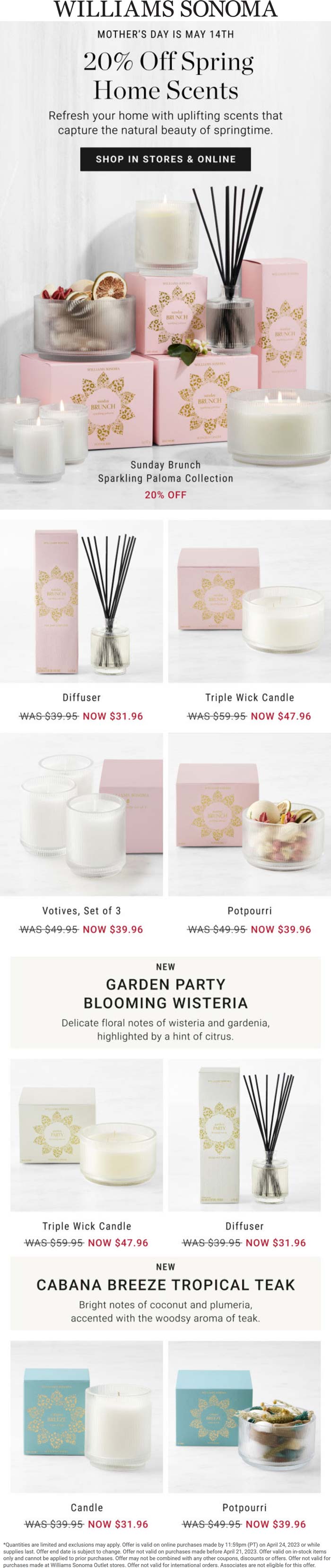 Williams Sonoma stores Coupon  20% off novelty scents collections at Williams Sonoma, ditto online #williamssonoma 