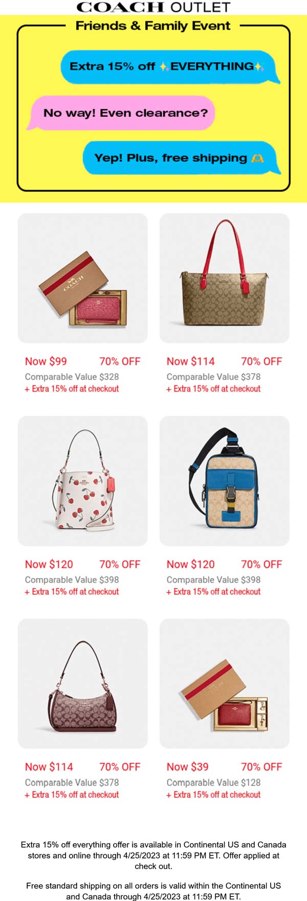 Coach Outlet stores Coupon  Extra 15% off everything at Coach Outlet, ditto online #coachoutlet 