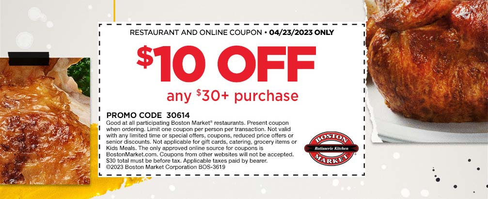 Boston Market restaurants Coupon  $10 off $30 today at Boston Market restaurants #bostonmarket 