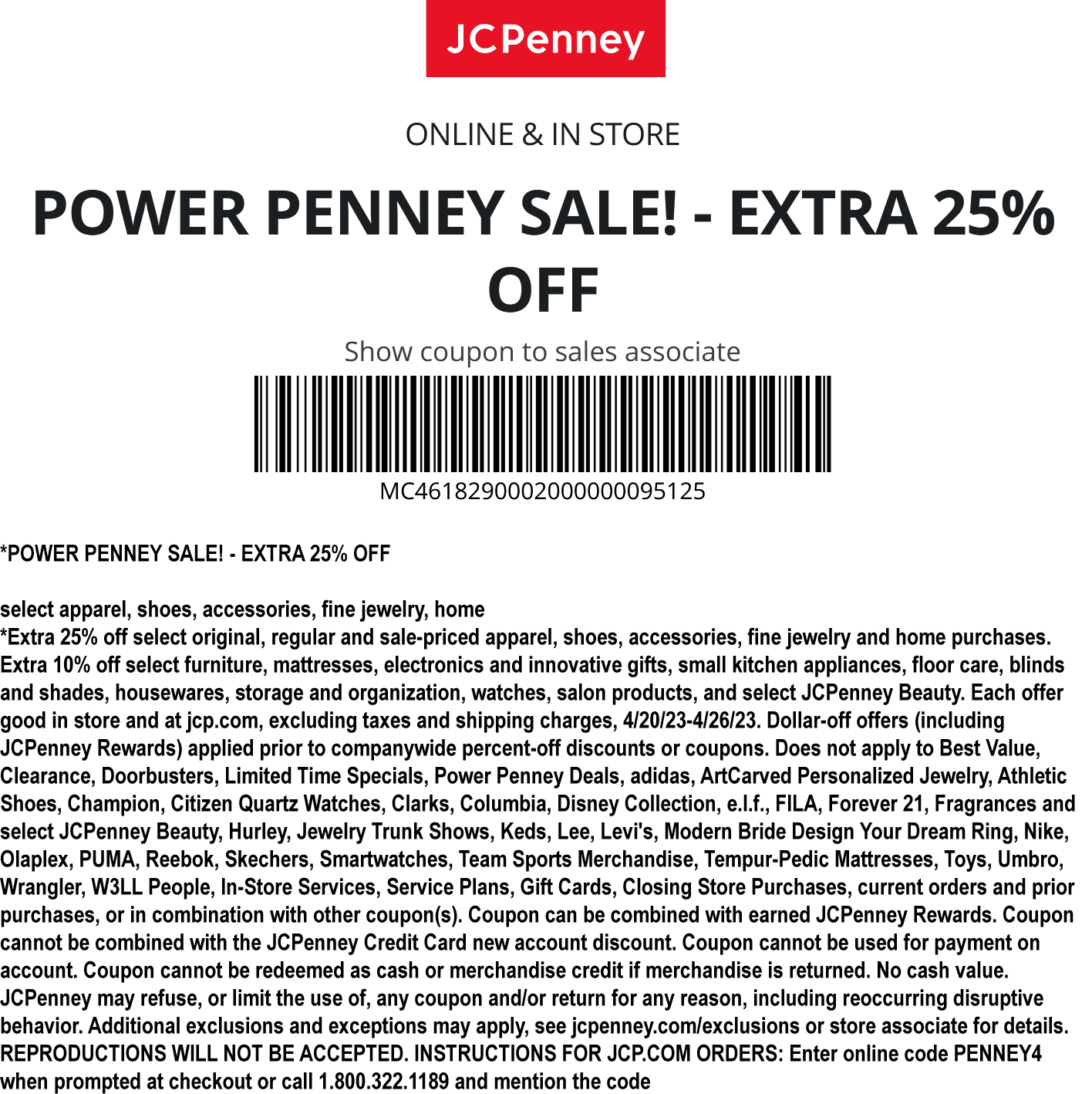 JCPenney stores Coupon  Extra 25% off at JCPenney, or online via promo code PENNEY4 #jcpenney 