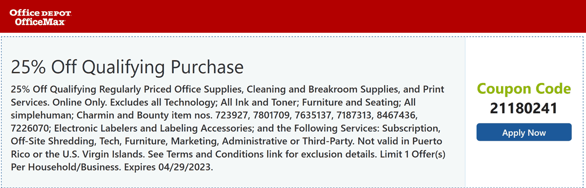 Office Depot stores Coupon  25% off at Office Depot OfficeMax via promo code 21180241 #officedepot 