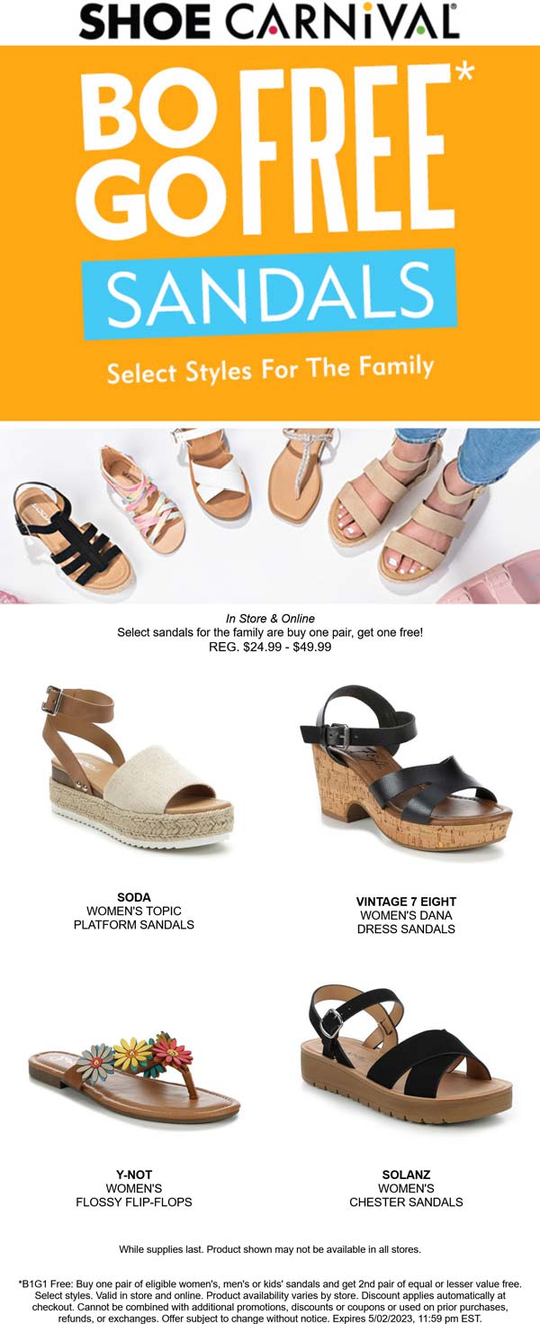 Shoe Carnival stores Coupon  Second sandals free at Shoe Carnival, ditto online #shoecarnival 