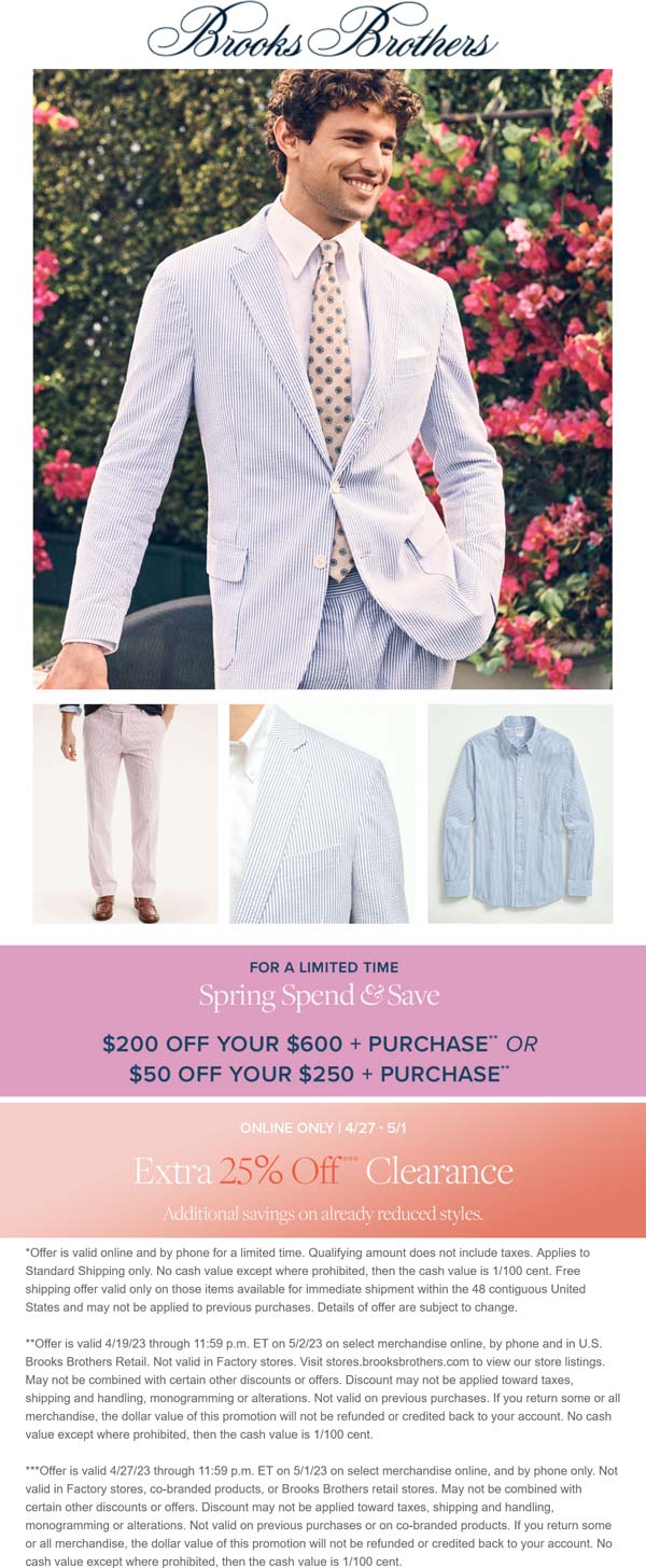 Brooks Brothers stores Coupon  $50 off $250 & more at Brooks Brothers #brooksbrothers 