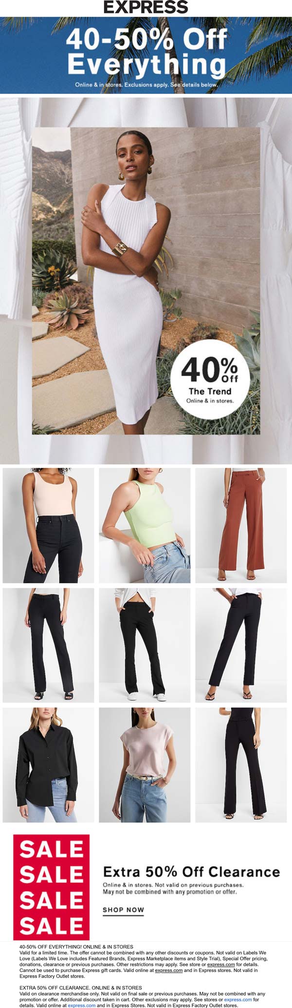 Express stores Coupon  40-50% off everything at Express, ditto online #express 