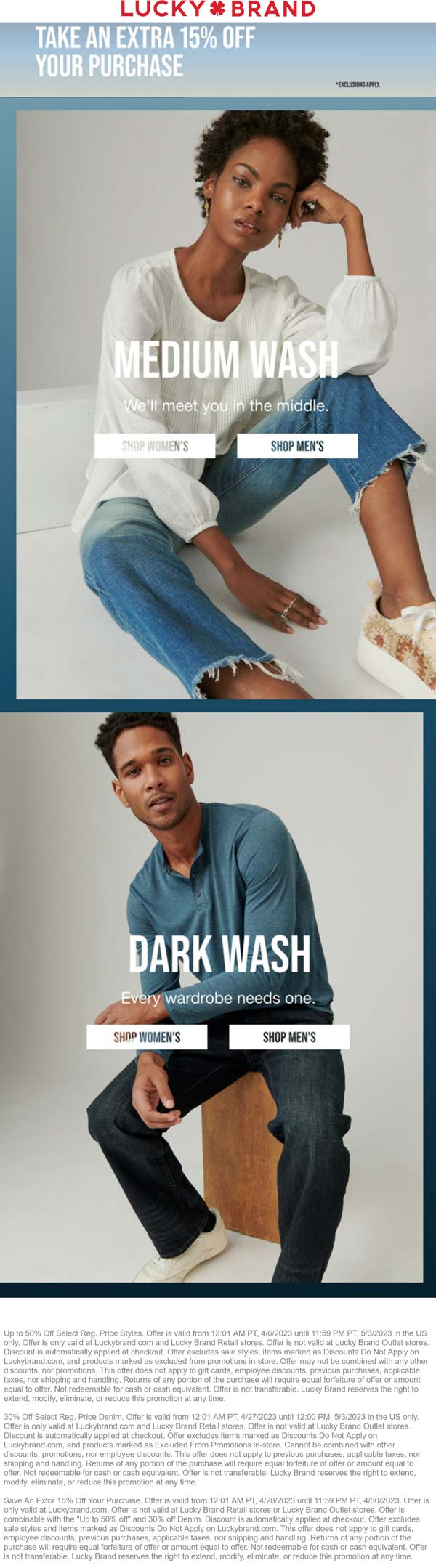 Lucky Brand stores Coupon  30-45% off denim at Lucky Brand, ditto online #luckybrand 
