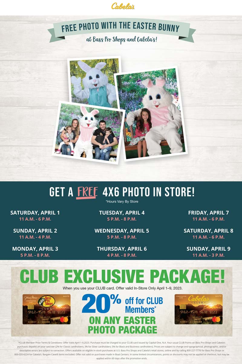 Cabelas stores Coupon  Free 4x6 photo with easter bunny at Cabelas #cabelas 