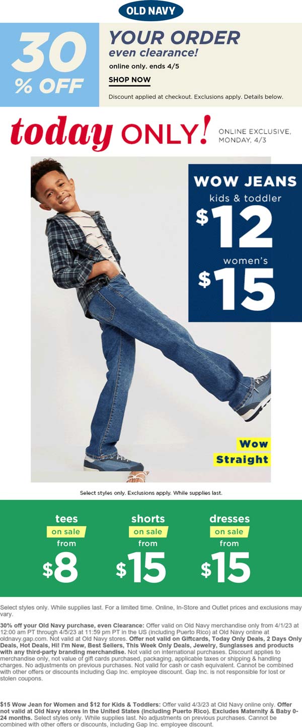 Old Navy stores Coupon  $15 jeans & 30% off at Old Navy #oldnavy 
