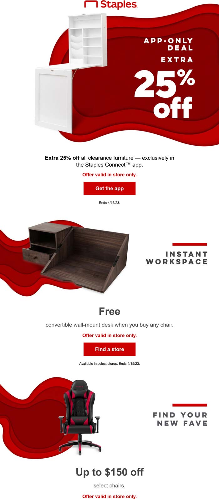 Staples stores Coupon  Extra 25% off all clearance furniture at Staples #staples 