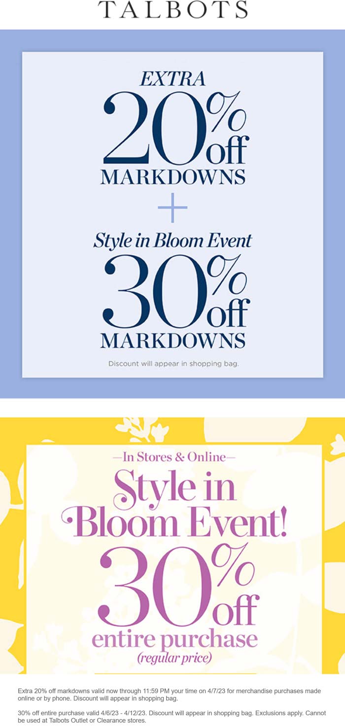 Talbots stores Coupon  30% off everything at Talbots, ditto online #talbots 