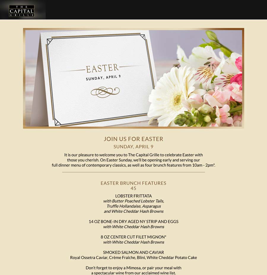 The Capital Grille restaurants Coupon  $45 Easter brunch at The Capital Grille restaurants #thecapitalgrille 