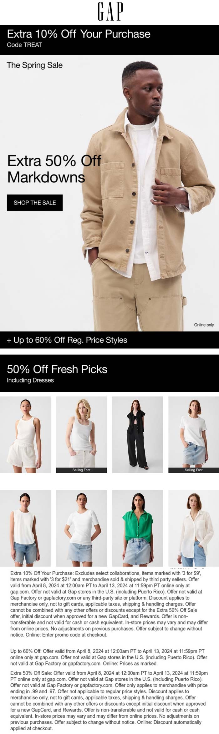 Gap stores Coupon  Extra 50% off sale items & more at Gap, or online via promo code TREAT #gap 