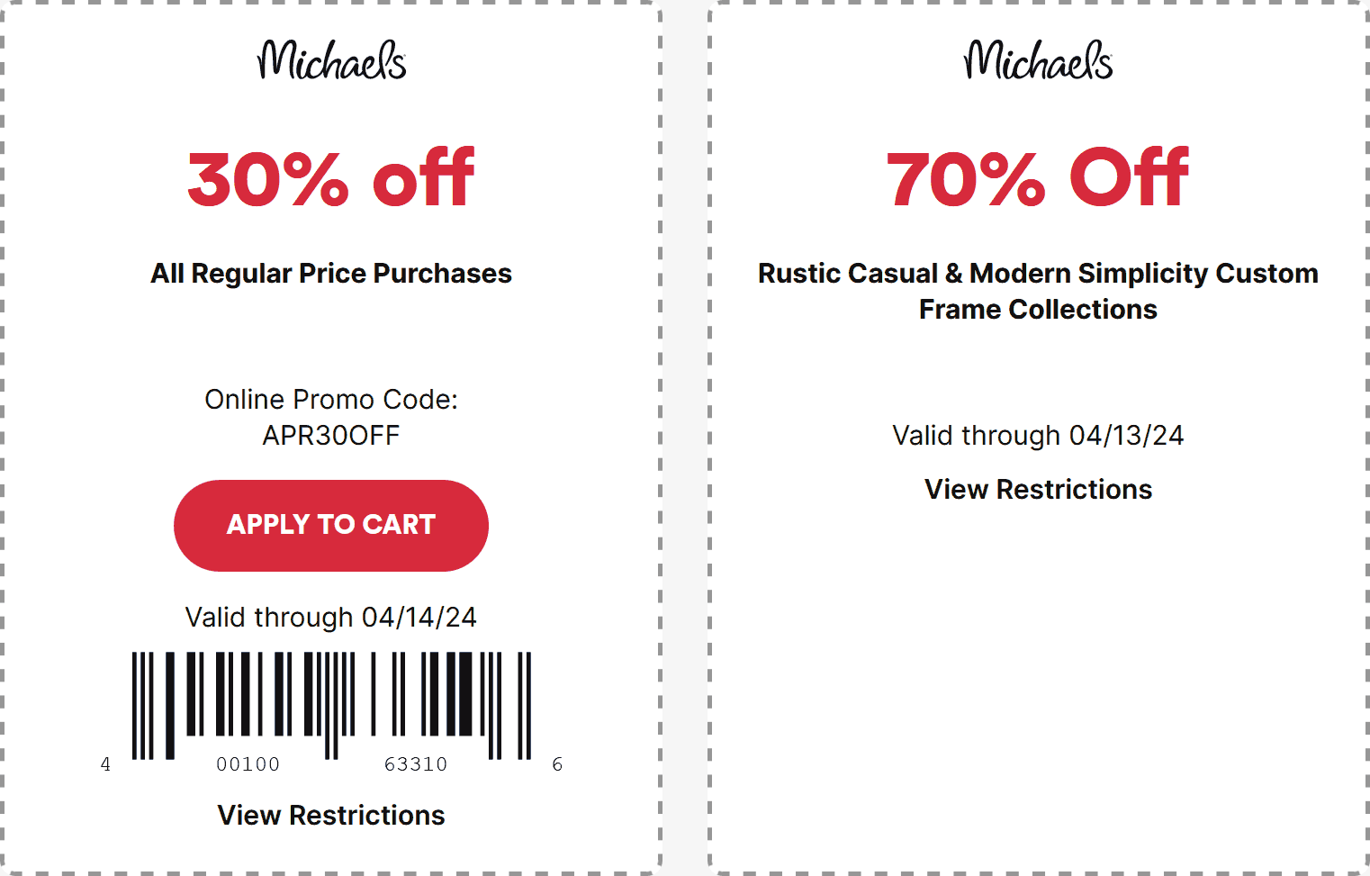 Michaels stores Coupon  30% off at Michaels, or online via promo code APR30OFF #michaels 