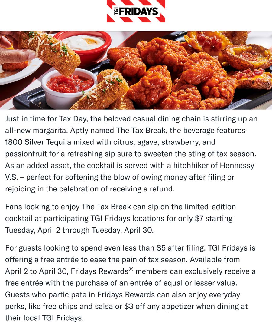 TGI Fridays restaurants Coupon  Second entree free via login at TGI Fridays #tgifridays 