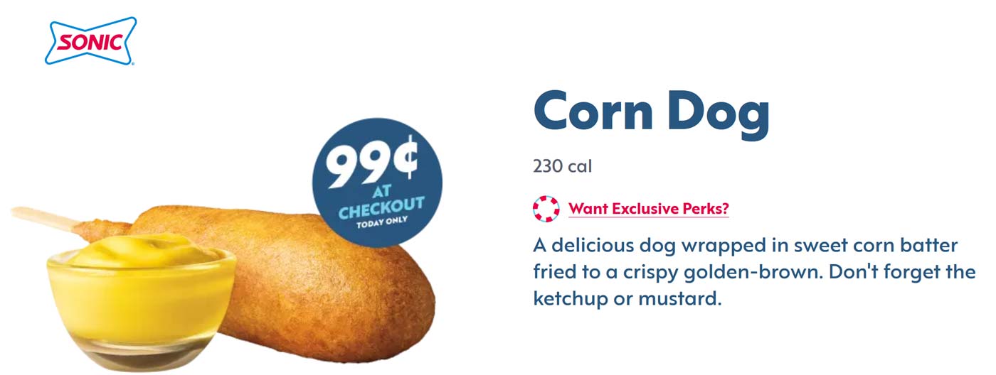 Sonic Drive-In restaurants Coupon  .99 cent corn dogs today at Sonic Drive-In restaurants #sonicdrivein 