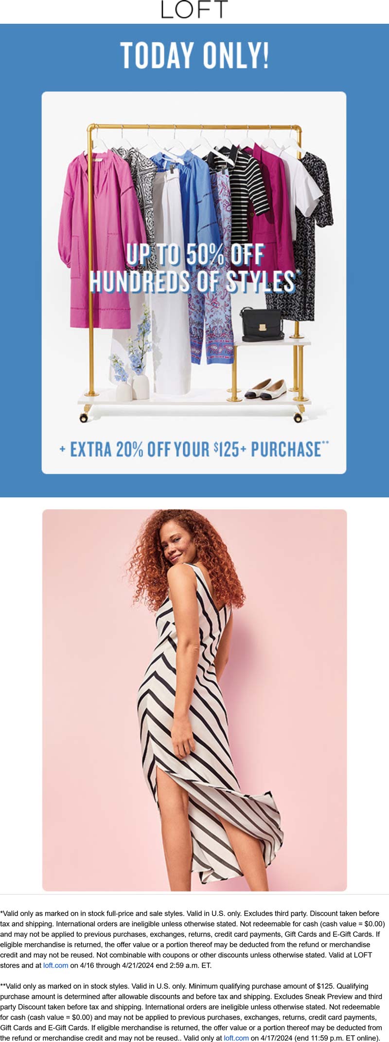 LOFT stores Coupon  Extra 20% off $125 online today at LOFT #loft 