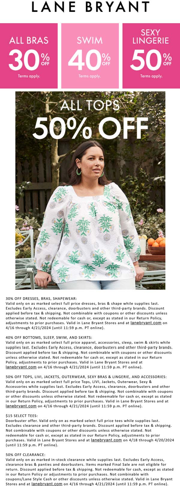 Lane Bryant stores Coupon  50% off all tops & more at Lane Bryant, ditto online #lanebryant 