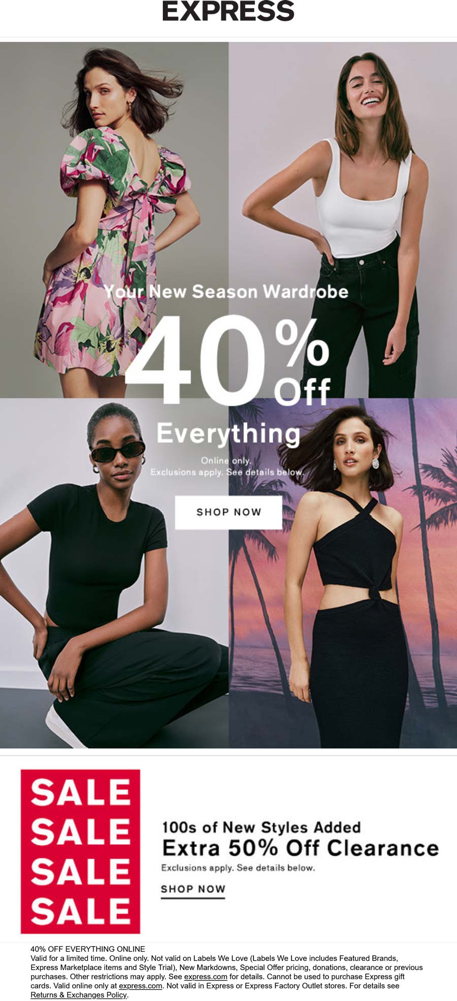 Express stores Coupon  40% off everything online at Express #express 