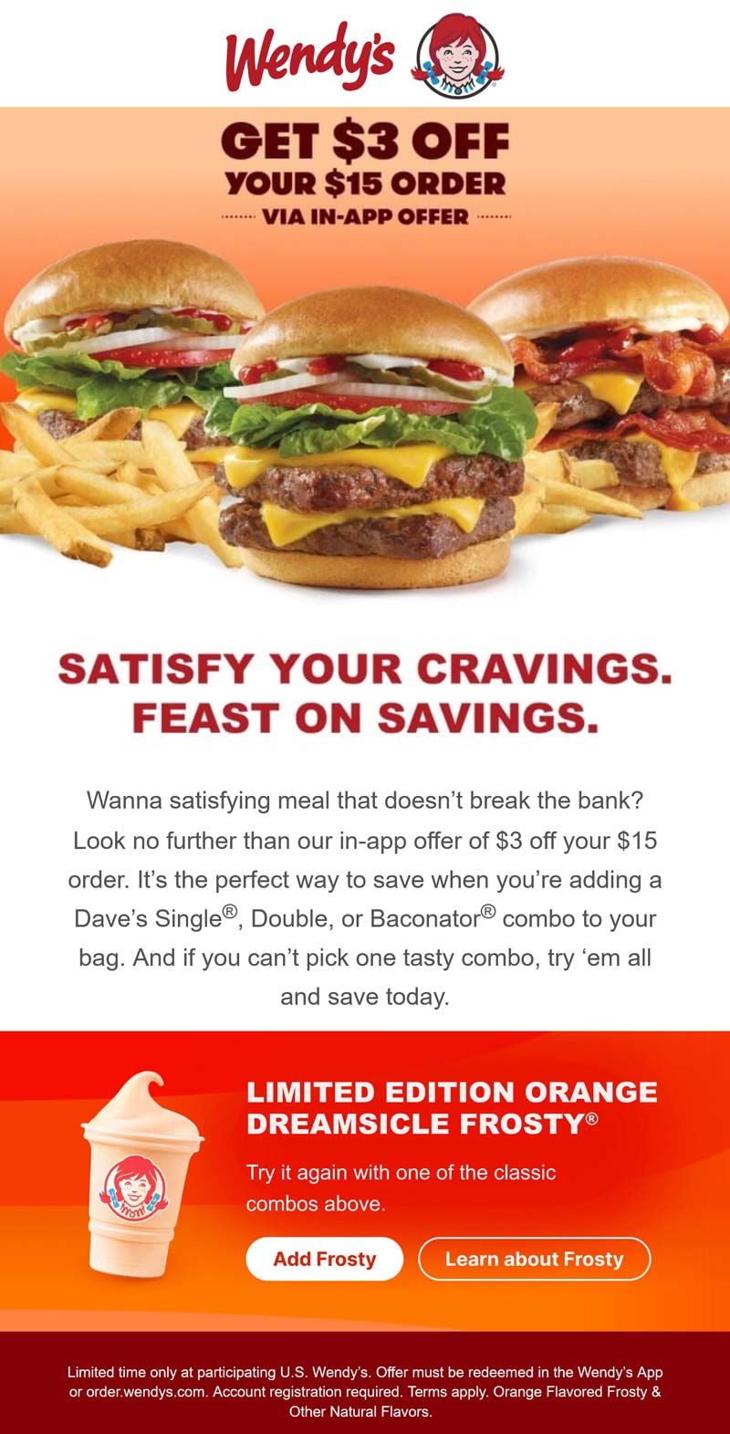 Wendys restaurants Coupon  $3 off $15 via mobile at Wendys restaurants #wendys 