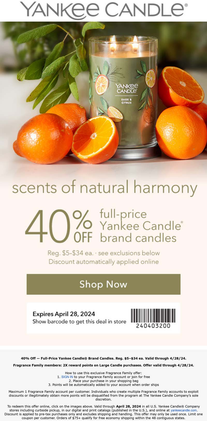 Yankee Candle stores Coupon  40% off candles at Yankee Candle #yankeecandle 