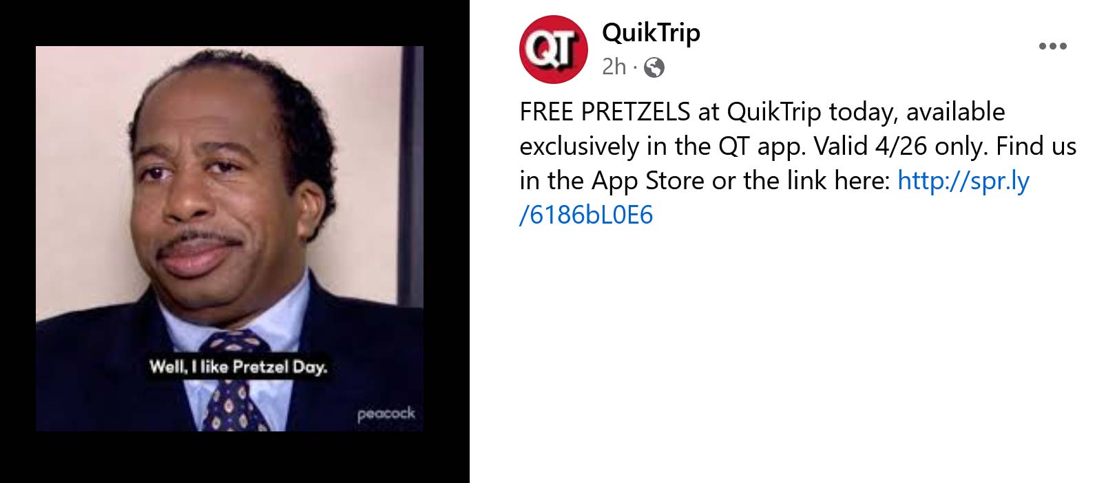 QuikTrip restaurants Coupon  Free pretzel today via mobile at QuikTrip gas stations #quiktrip 