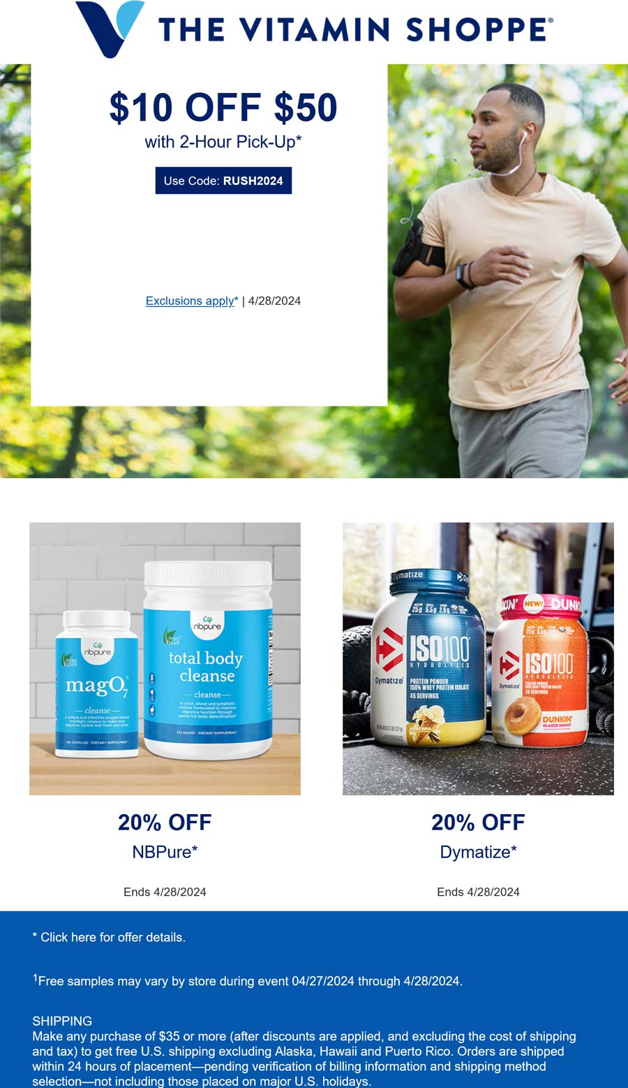 The Vitamin Shoppe stores Coupon  $10 off $50 at The Vitamin Shoppe via promo code RUSH2024 #thevitaminshoppe 