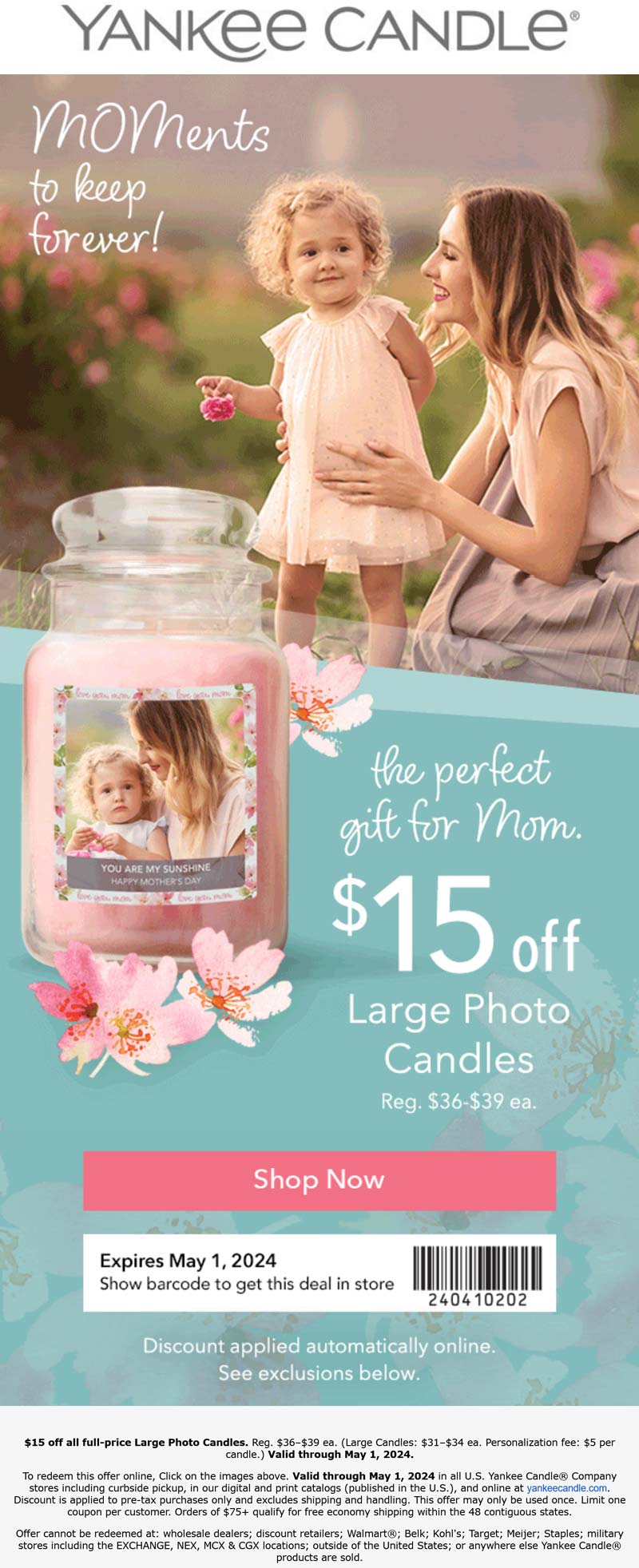 Yankee Candle stores Coupon  $15 off large photo candles at Yankee Candle #yankeecandle 