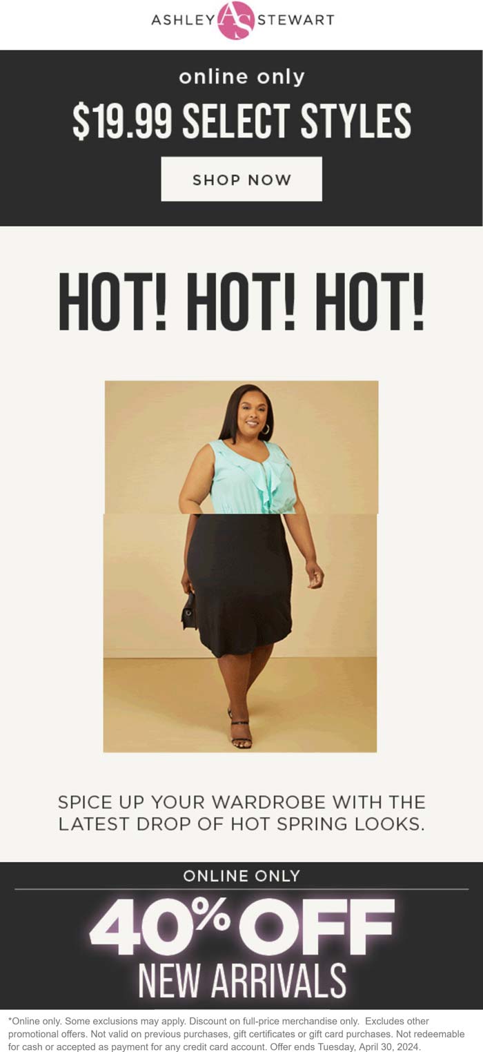 Ashley Stewart stores Coupon  40% off new arrivals online at Ashley Stewart #ashleystewart 