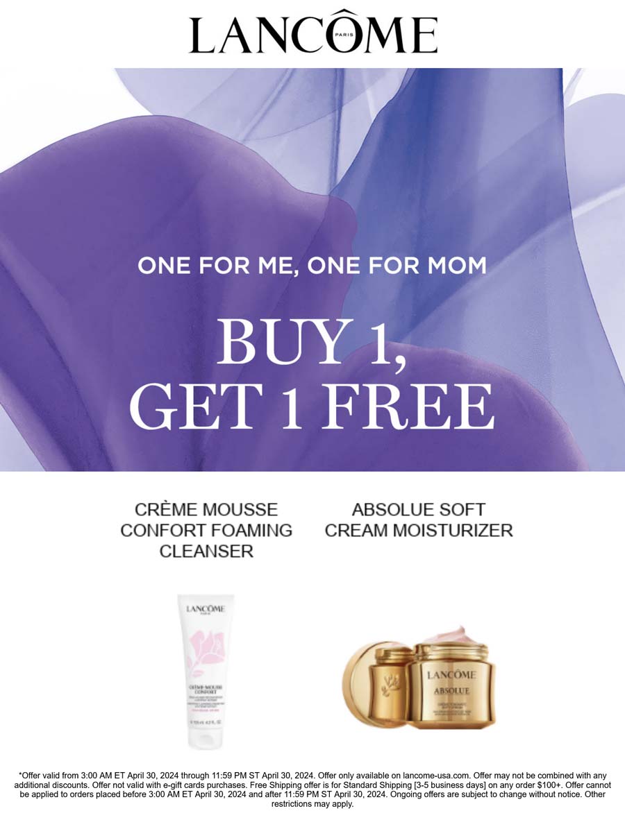 Lancome stores Coupon  Second item free today at Lancome #lancome 