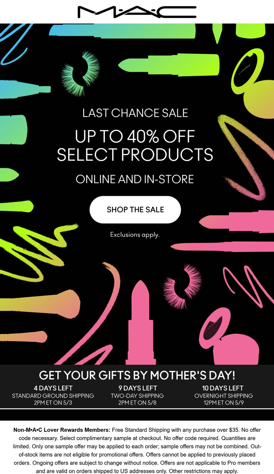 MAC stores Coupon  Various clearance items additional 40% off at MAC cosmetics, ditto online #mac 