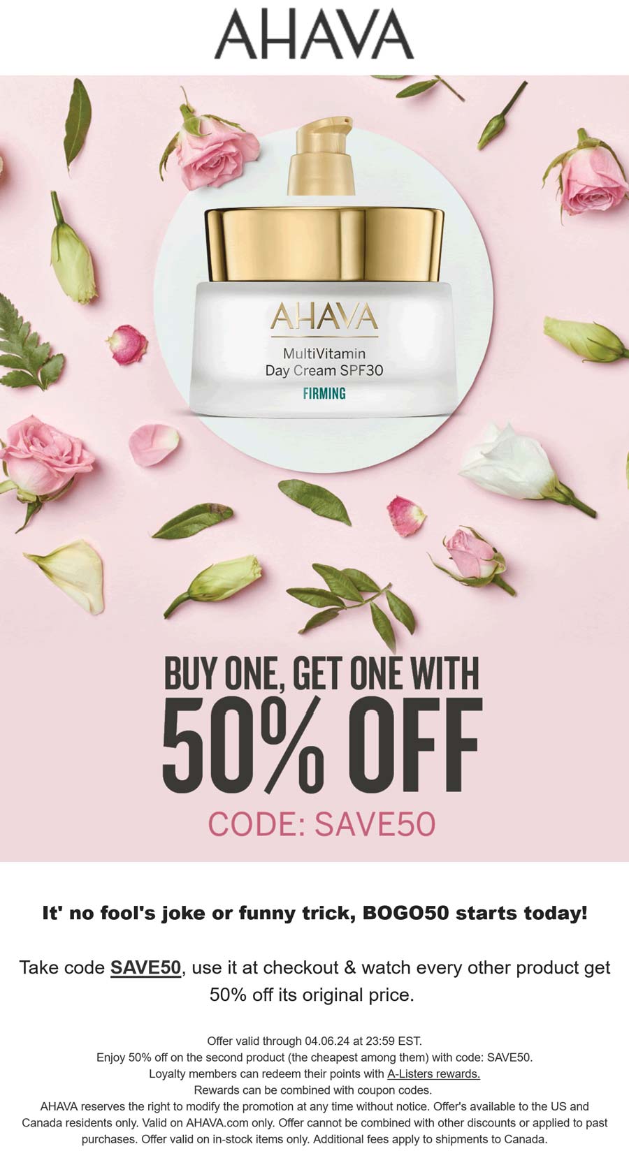 AHAVA stores Coupon  Second item 50% off at AHAVA via promo code SAVE50 #ahava 