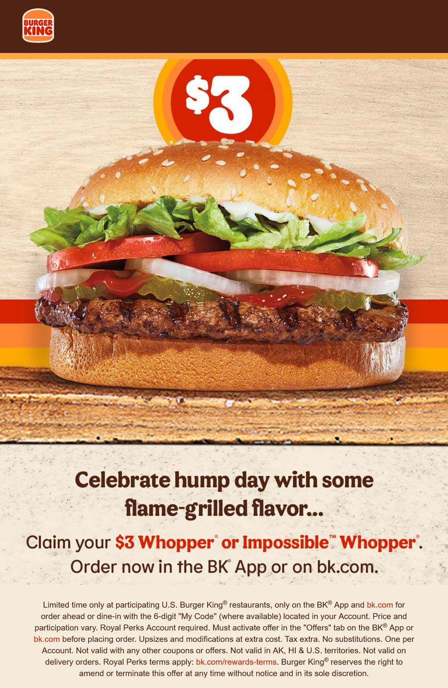 Burger King restaurants Coupon  $3 whopper today at Burger King restaurants #burgerking 
