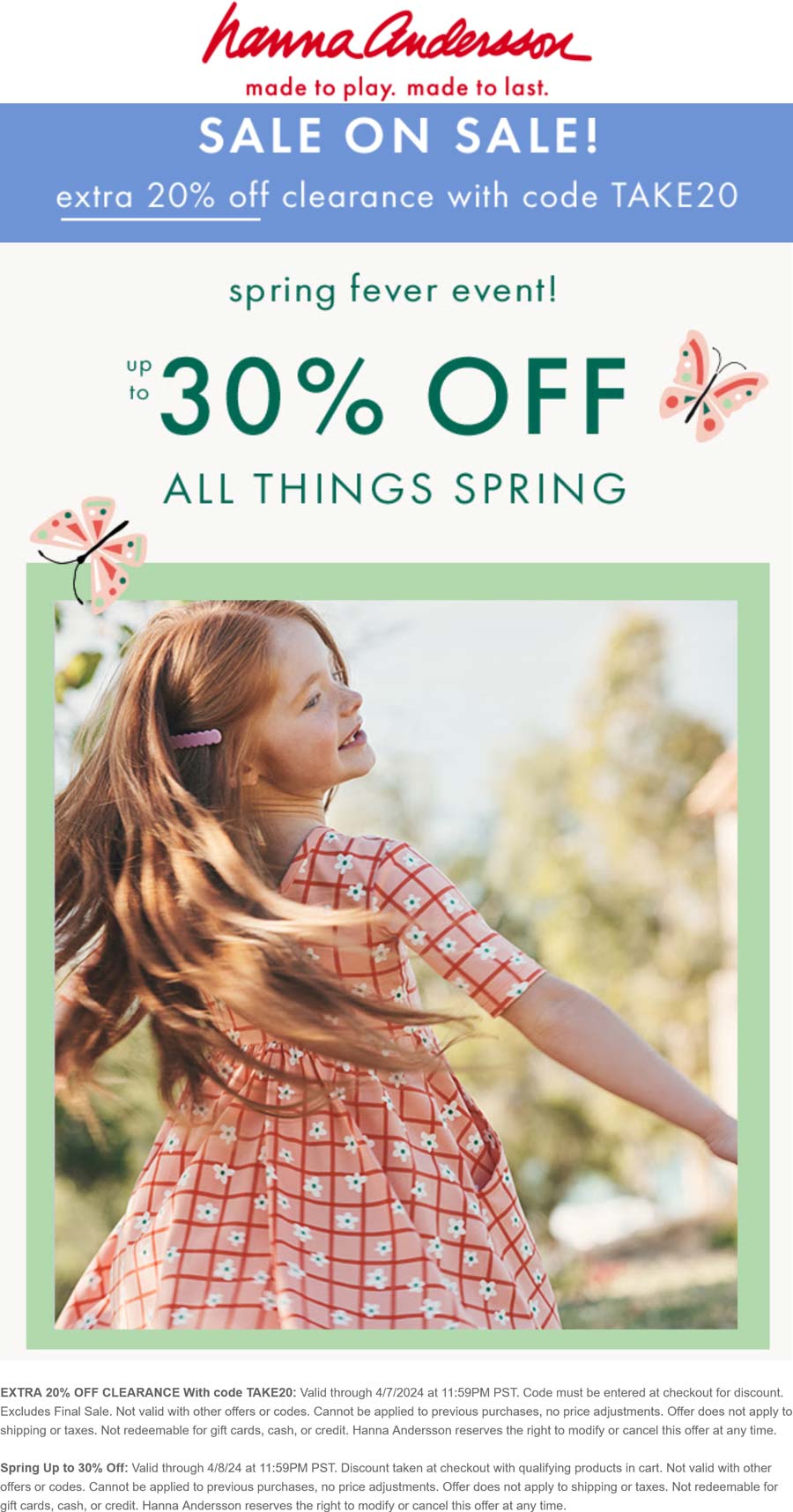 Hanna Anderson stores Coupon  Extra 20% off clearance at Hanna Anderson via promo code TAKE20 #hannaanderson 