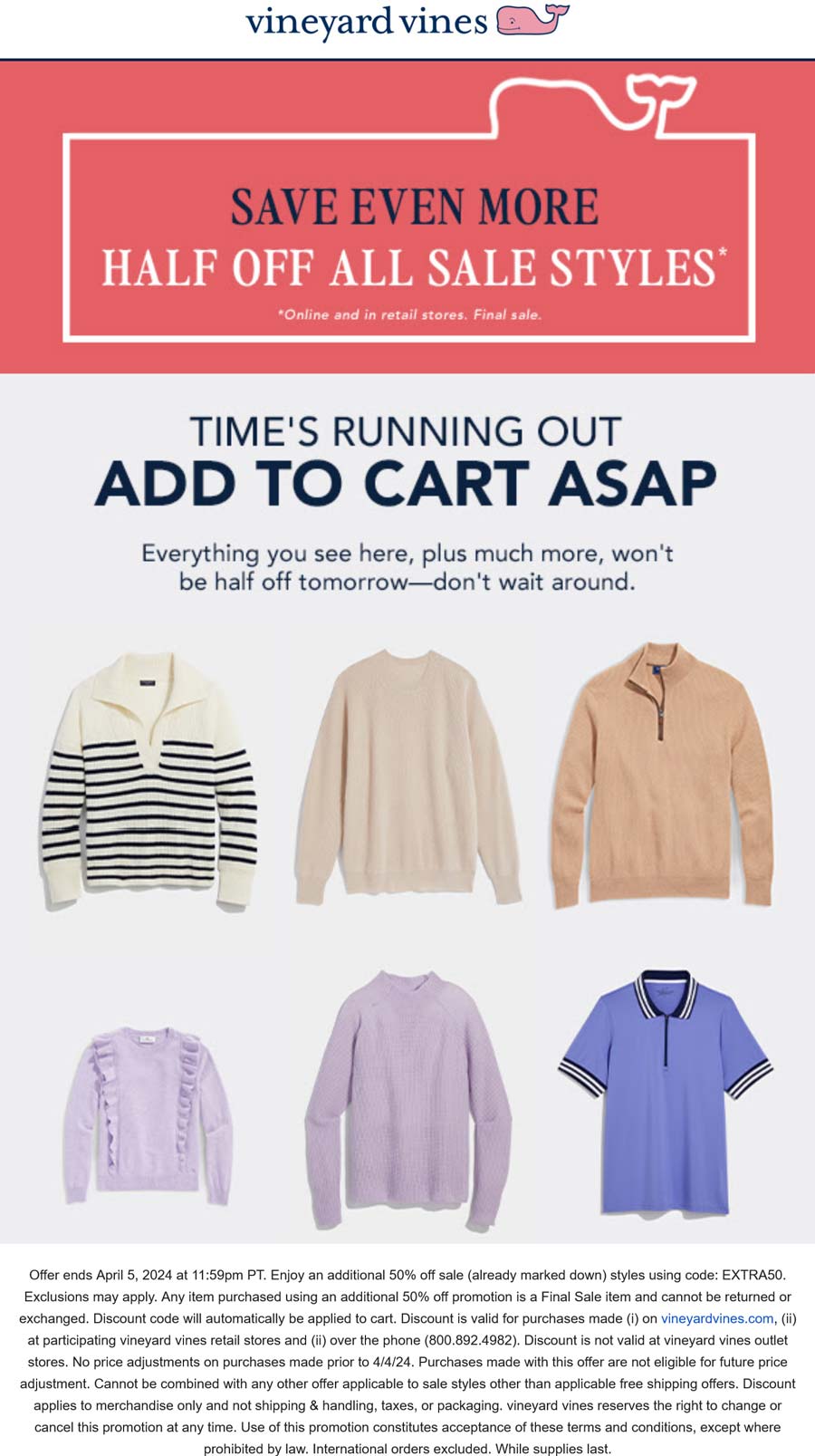 Vineyard Vines stores Coupon  Extra 50% off sale styles today at Vineyard Vines, ditto online #vineyardvines 