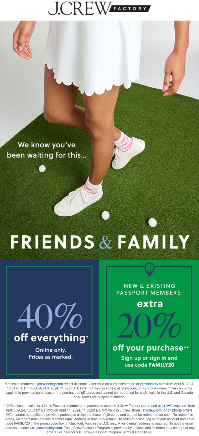 J.Crew Factory stores Coupon  40% off everything online at J.Crew Factory via promo code FAMILY20 #jcrewfactory 