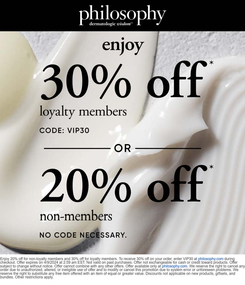 Philosophy stores Coupon  20-30% off at Philosophy via promo code VIP30 #philosophy 